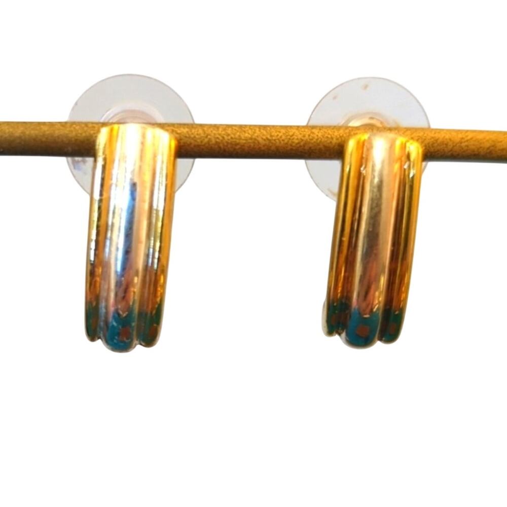 925 Sterling Silver Thailand Two Tone J Hoop Post Earrings